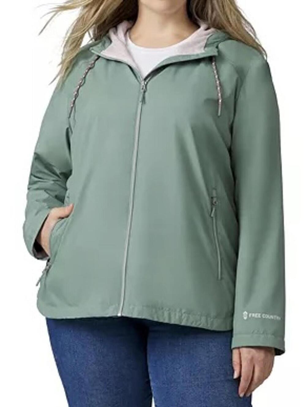 Free Country Women’s Hooded Mint Green Windbreaker with Pink Lining, Size Large